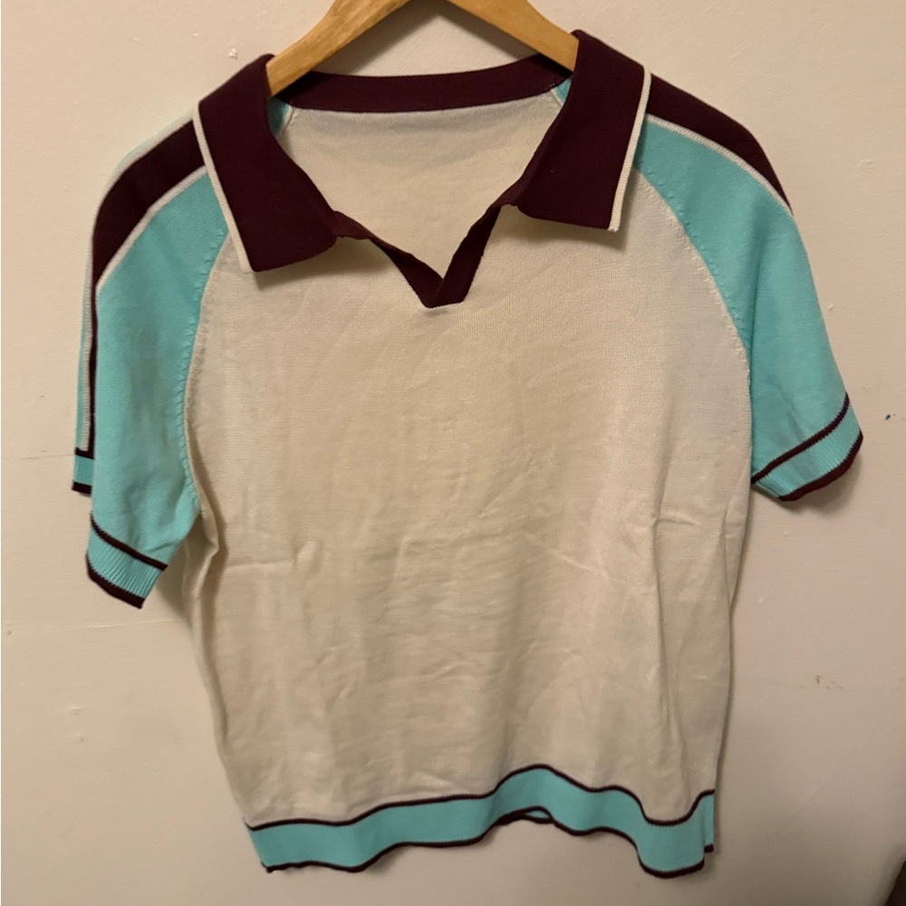 Brown, Aqua, and Cream Sweater Polo